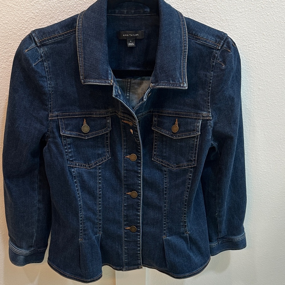 Ann Taylor Dark Blue peplum Jean Jacket